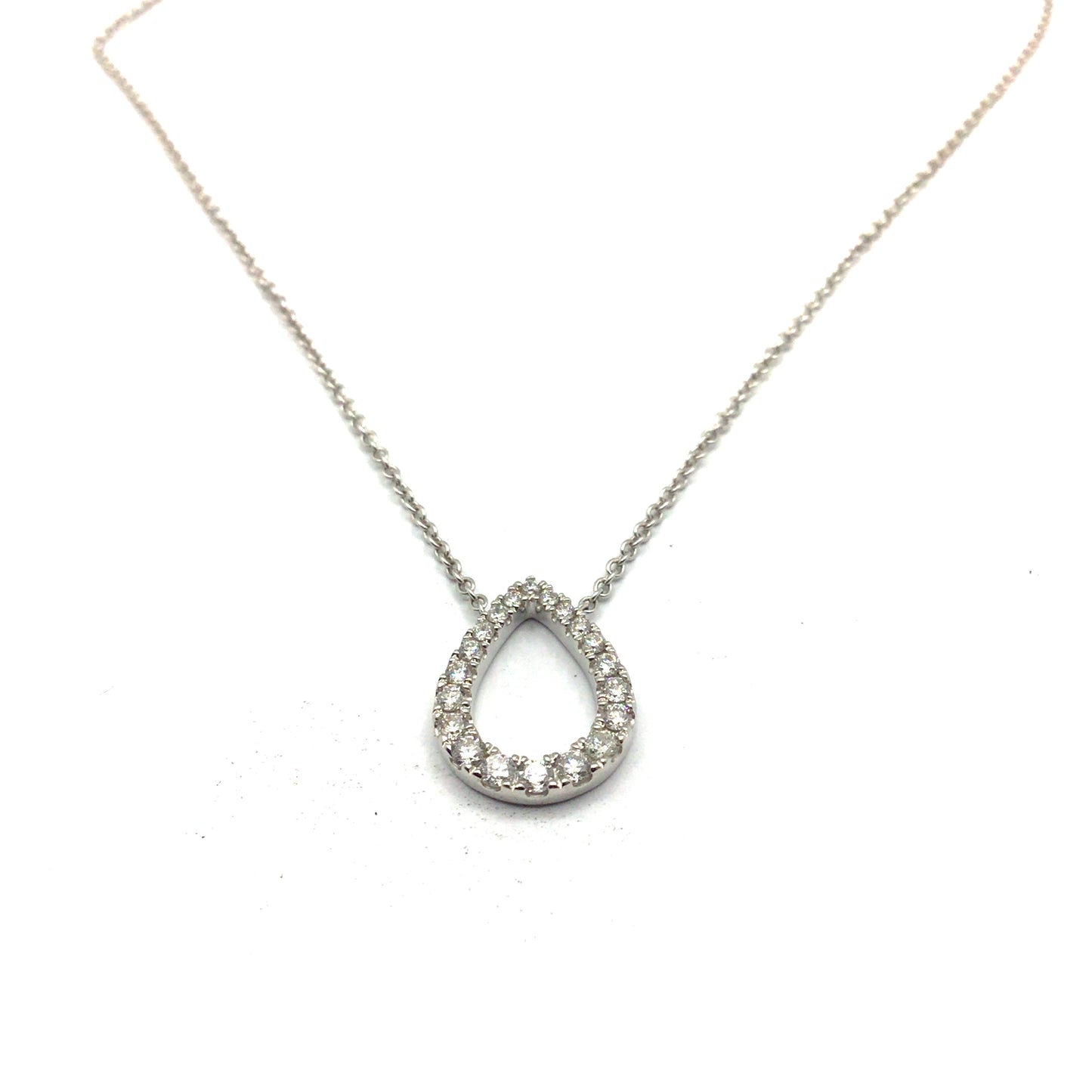 9ct White Gold Diamond Pear Drop Necklace
