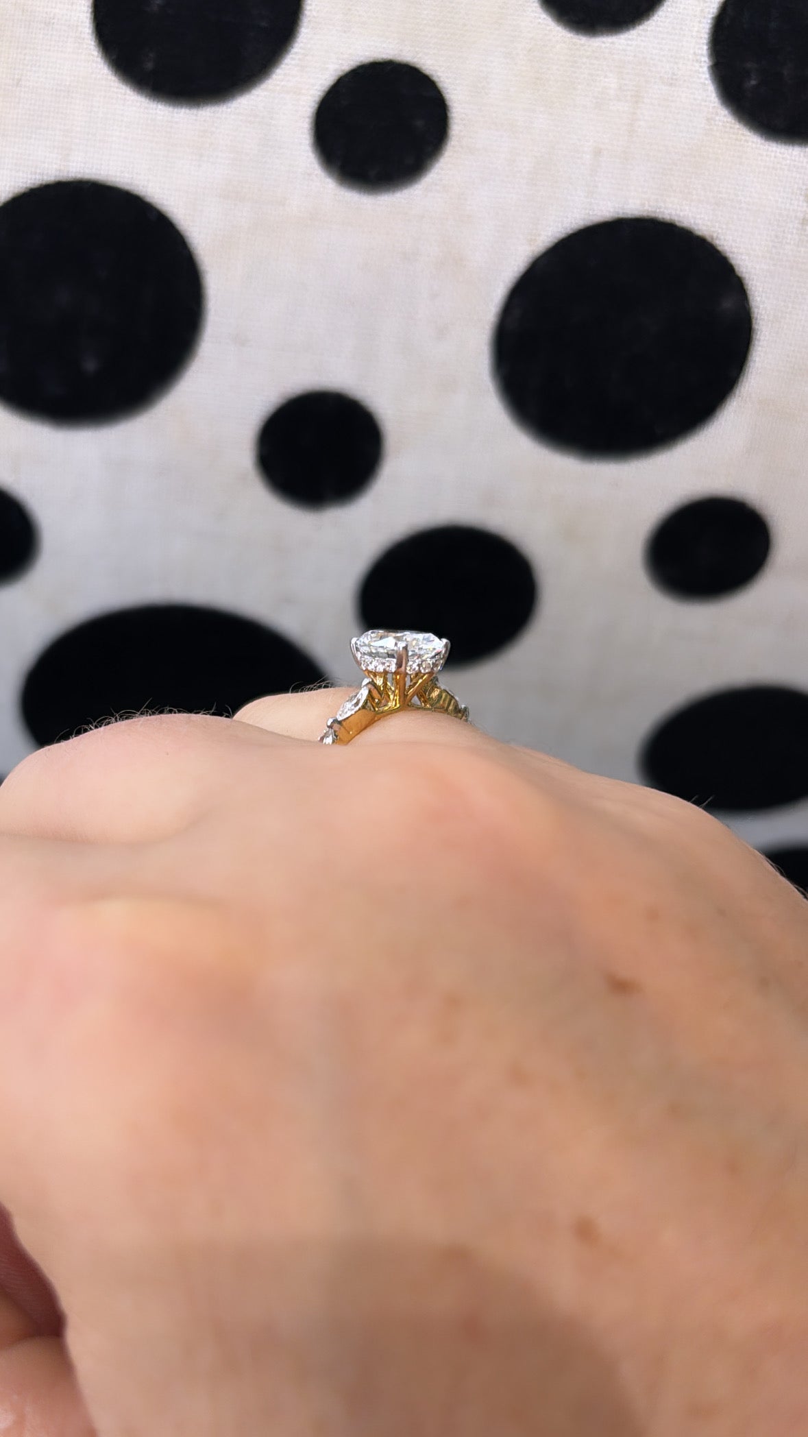 Oval Cut Diamond with Hidden Halo and Marquise Cut Diamond Band Ring in Yellow Gold