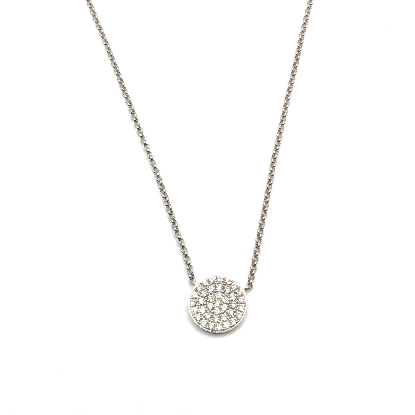 9ct White Gold Diamond Pave Disc Necklace