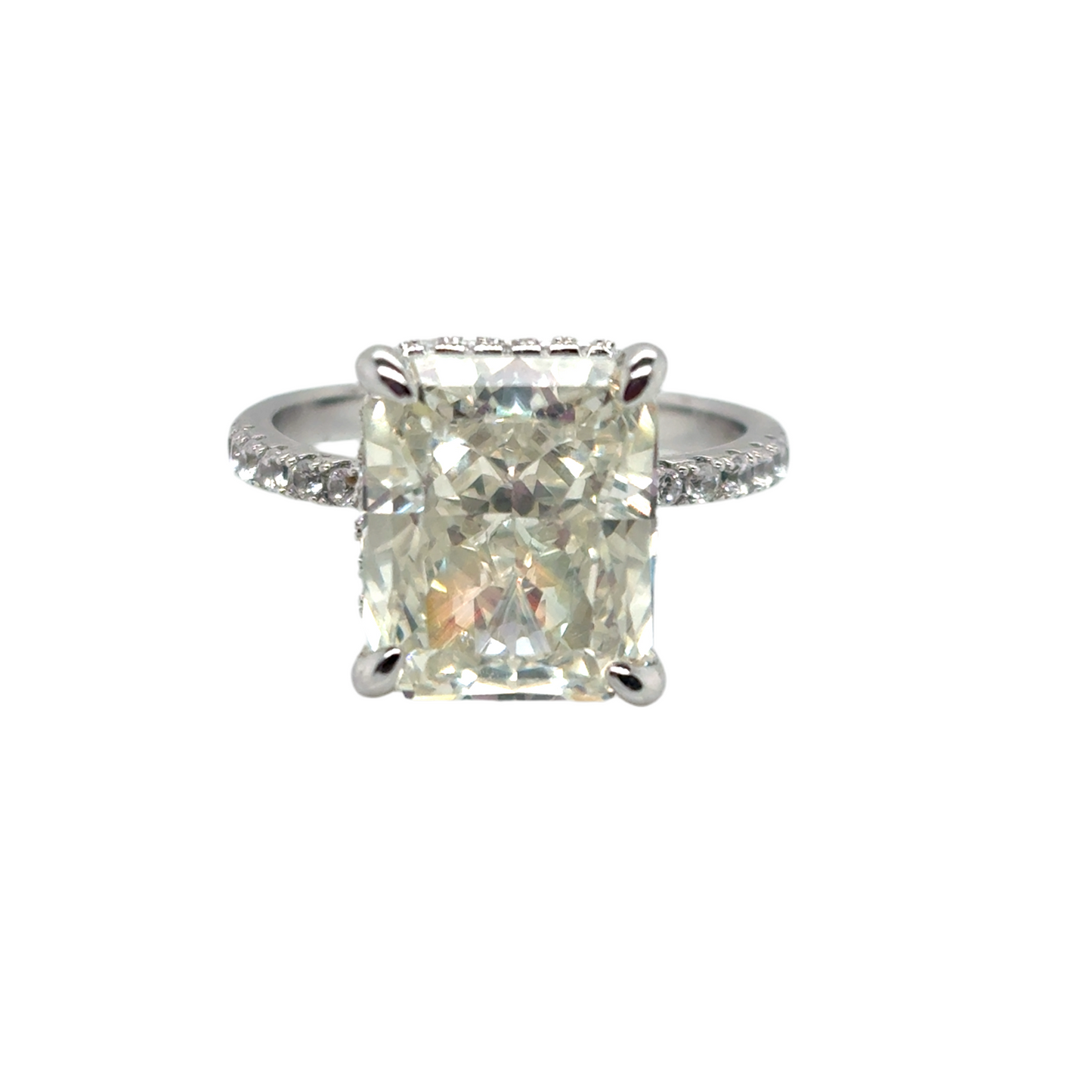 925 Silver large rectangle yellow tinted Cubic Zirconia ring