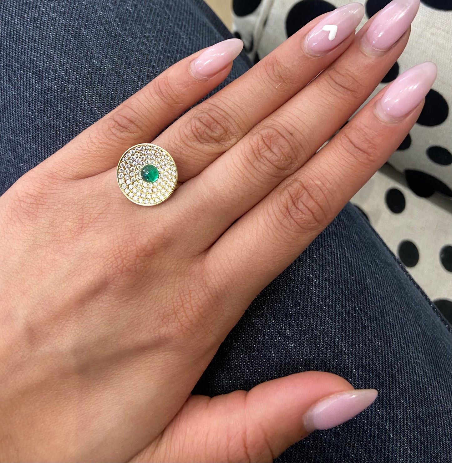Emerald and Diamond Concave Ring in 18ct Yellow Gold