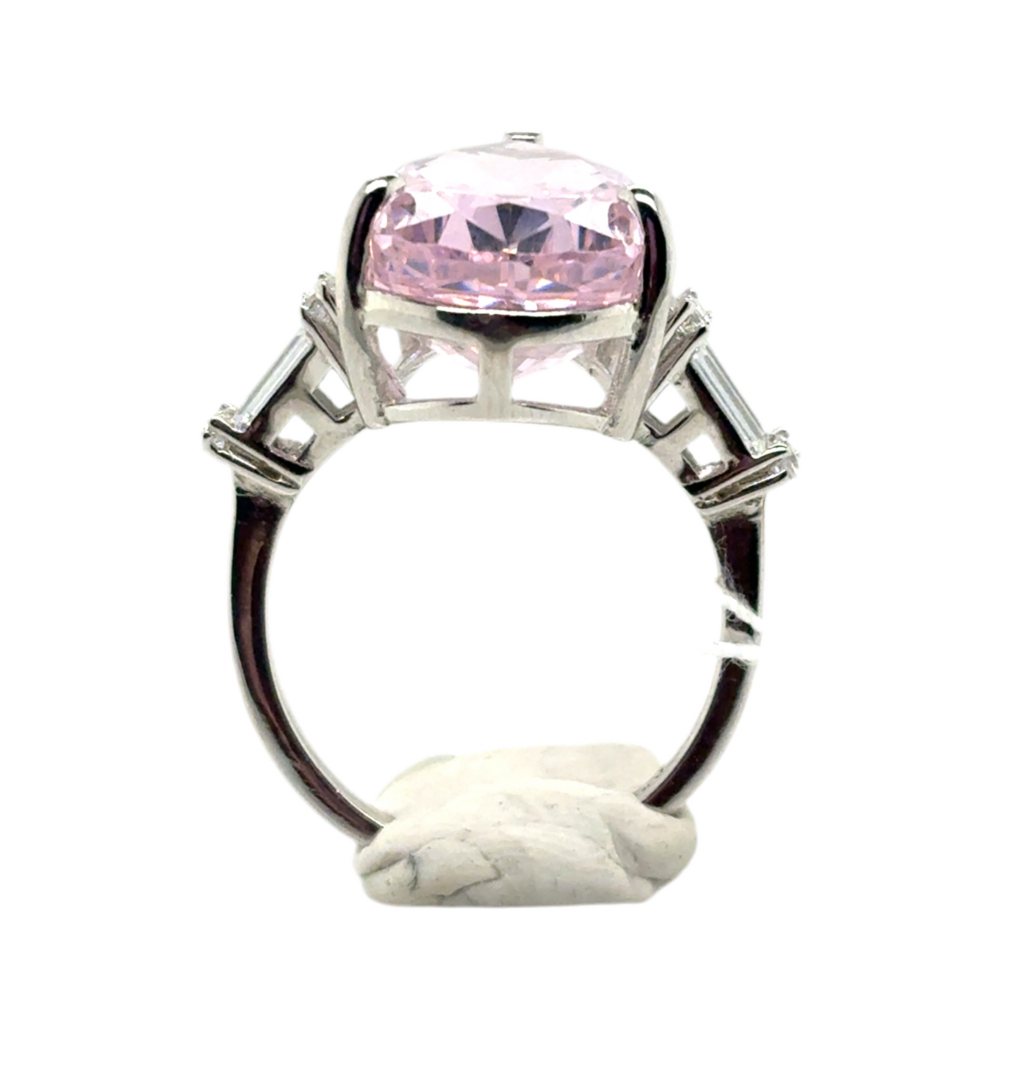 925 Silver large pink pear cubic zirconia ring