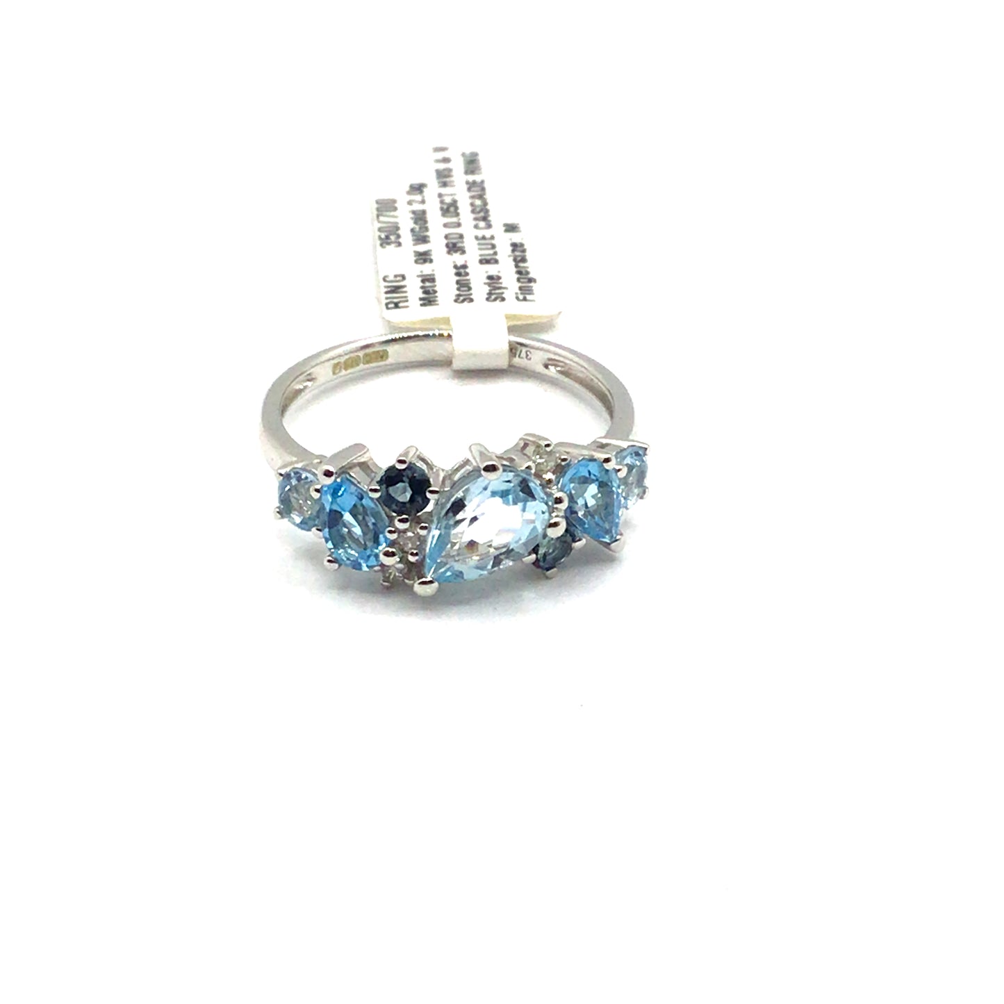 9ct White Gold Pear Cut and Round Blue Topaz, Diamond Ring