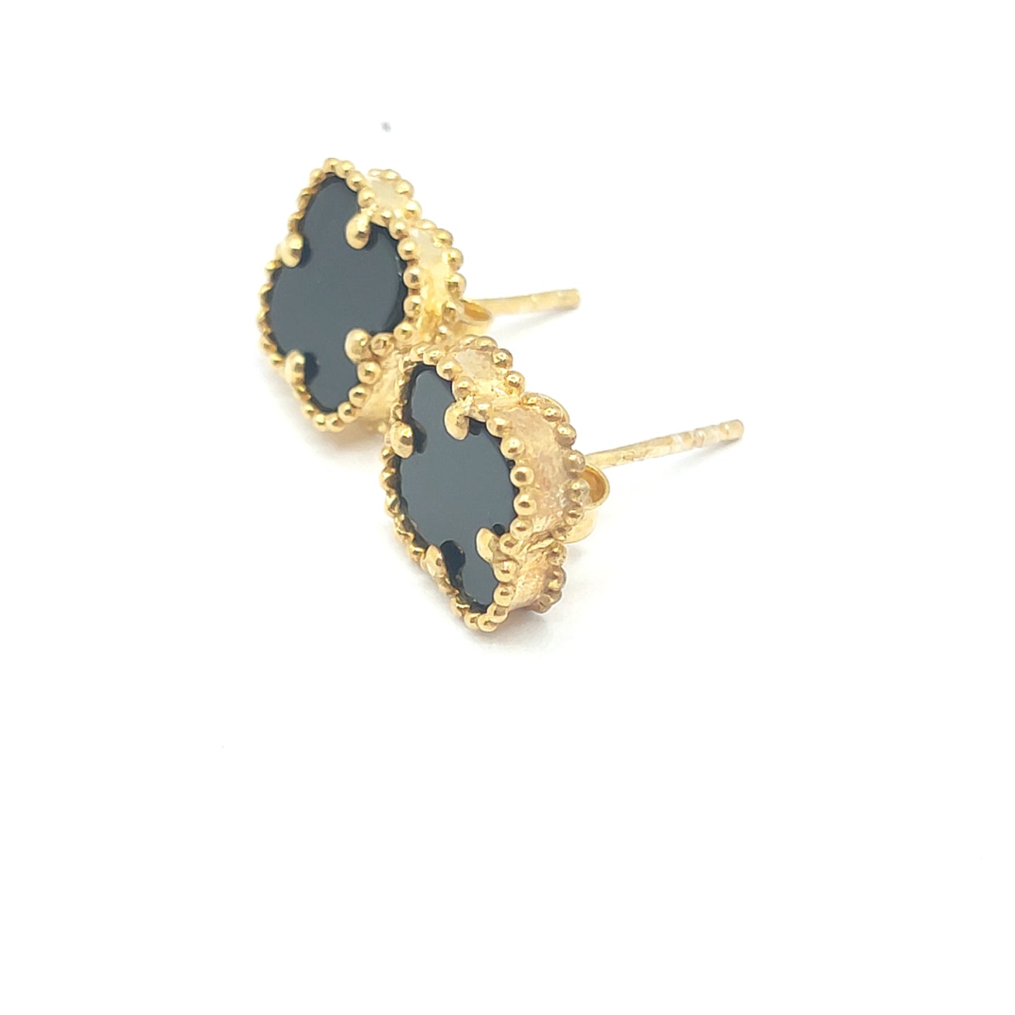 925 yellow gold onyx clover stud earrings