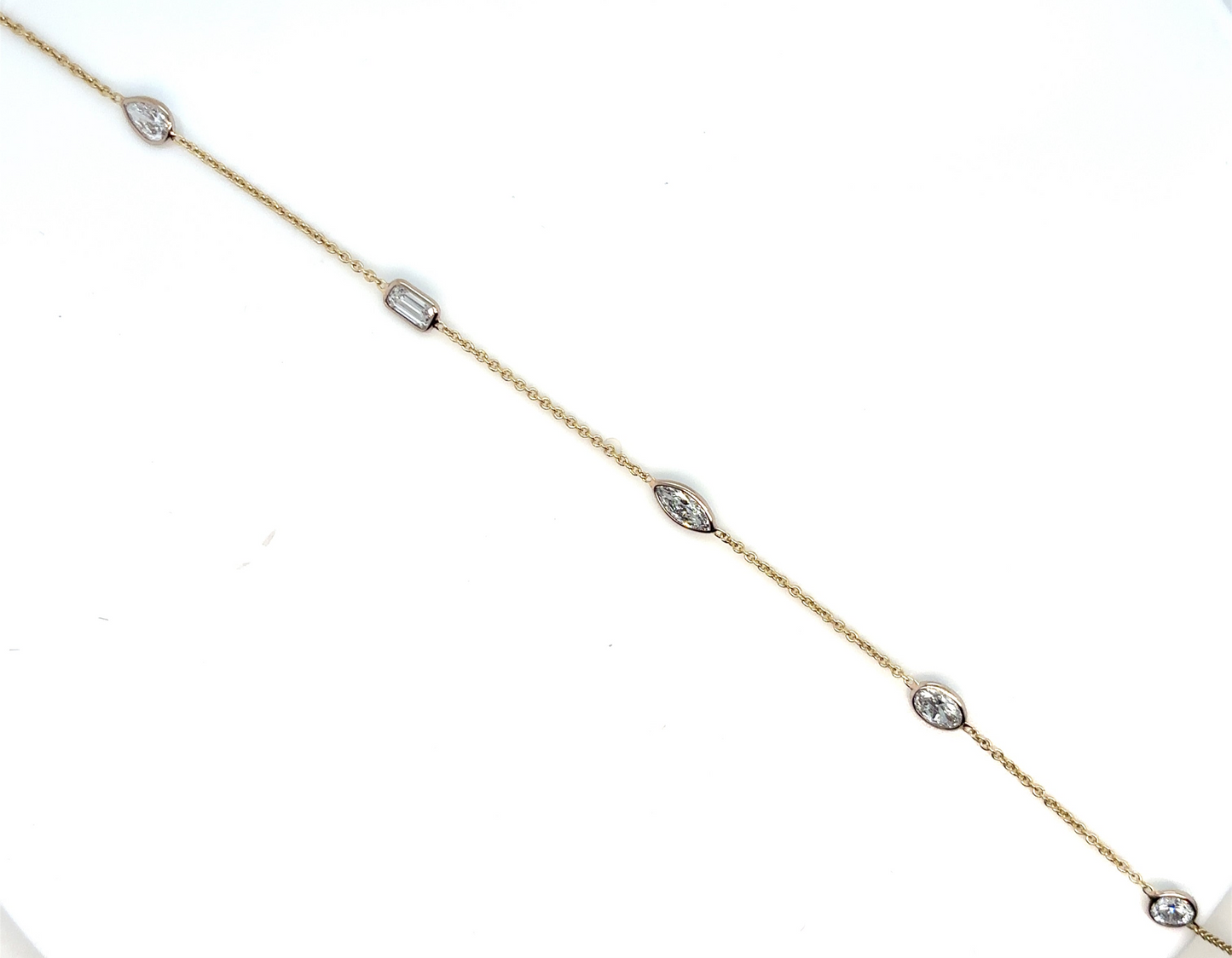 Round, Oval, Marquise, Pear and Emerald Cut Diamond 9ct White and Yellow Gold Bezel Spectacle Set Diamond by Yard Bracelet