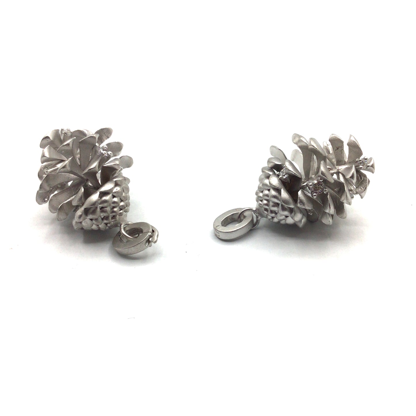 Sterling Silver Matte Cubic Zirconia Pine Cone Pendant