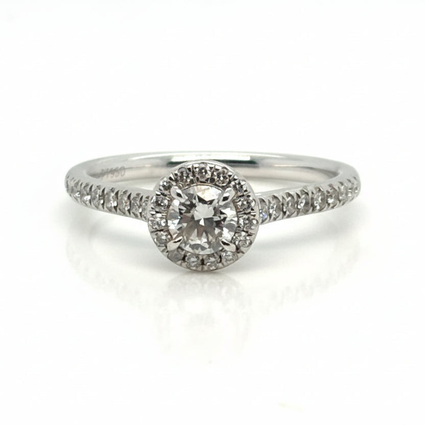 Round Brilliant Cut Diamond Fine Halo Ring in Platinum
