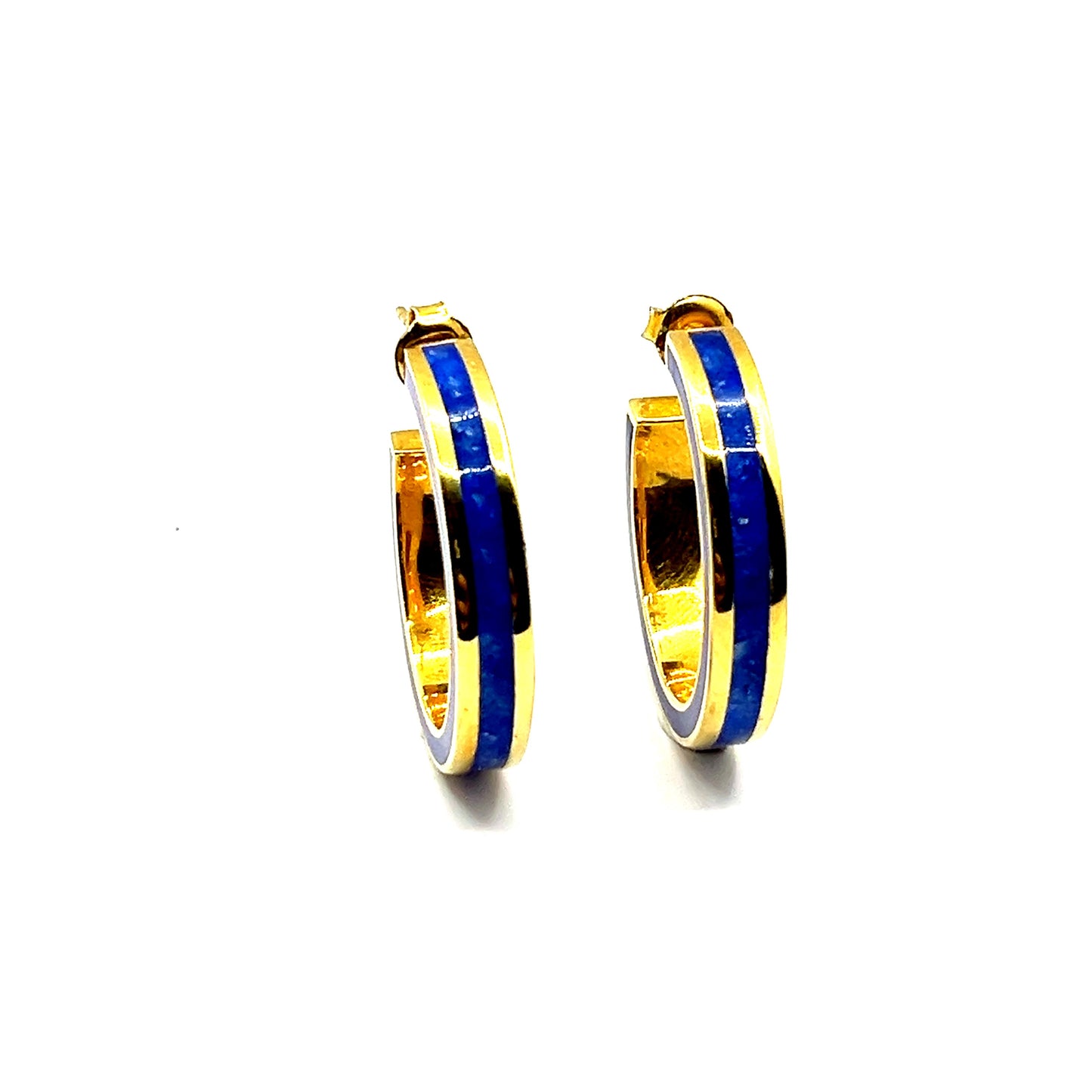 Blue and Gold Gemstone Enamel Earrings