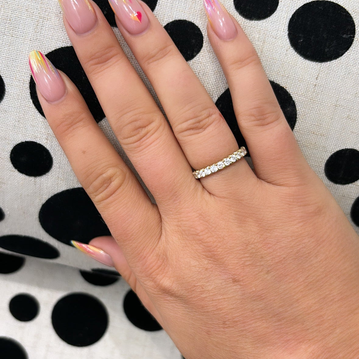 Diamond French Pavé Set Yellow Gold, 0.75cts D colour VVS clarity Half Eternity Claw Set Ring