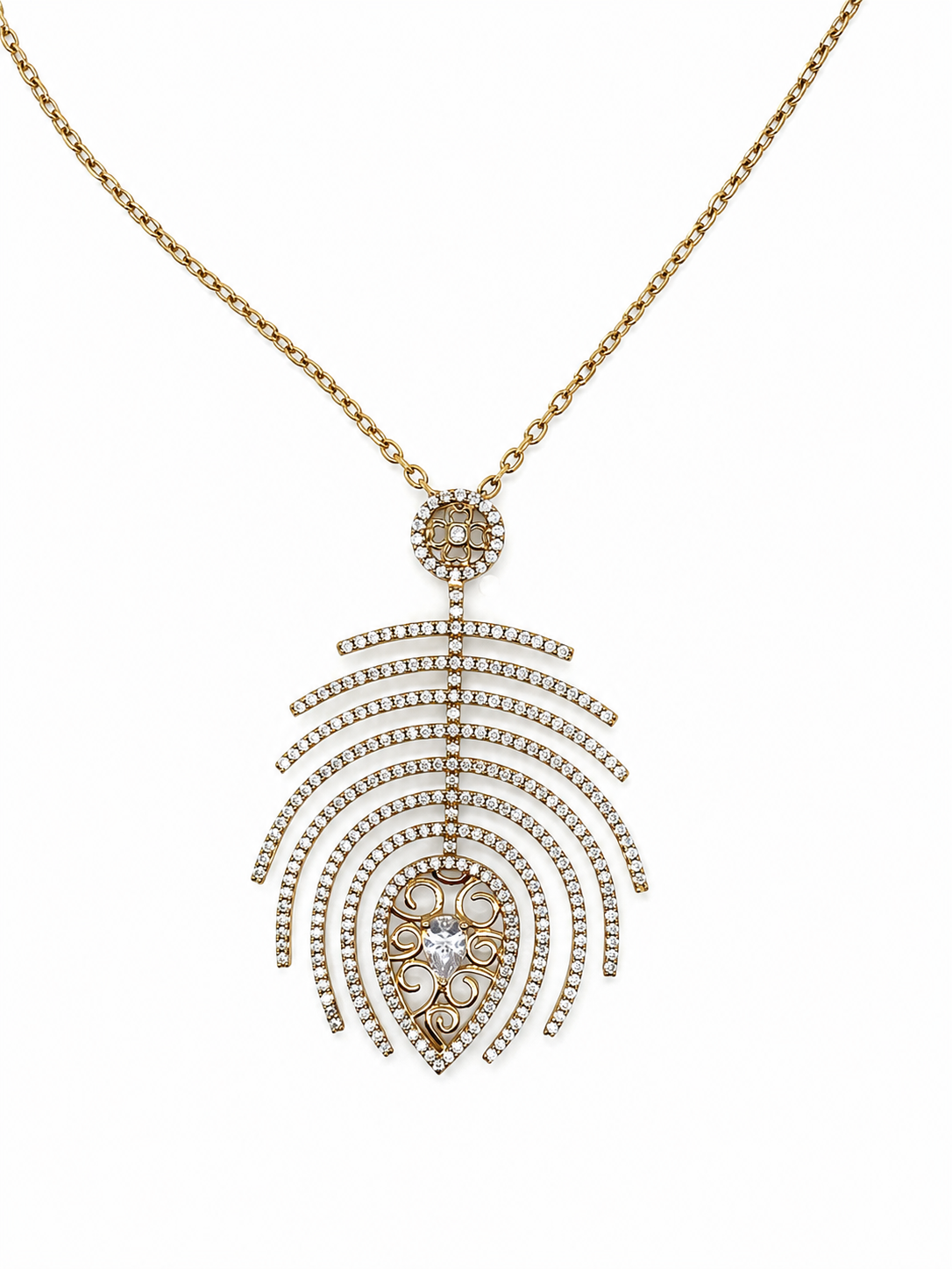 9ct gold plated 925 Silver Peacock drop necklace with cubic zirconias