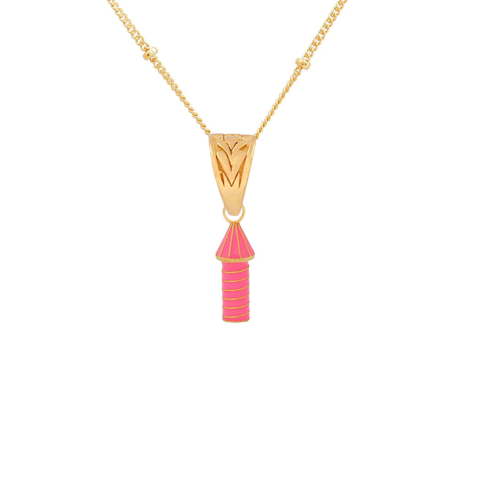 Rocket Firework 22ct Gold Vermeil And Enamel Necklace