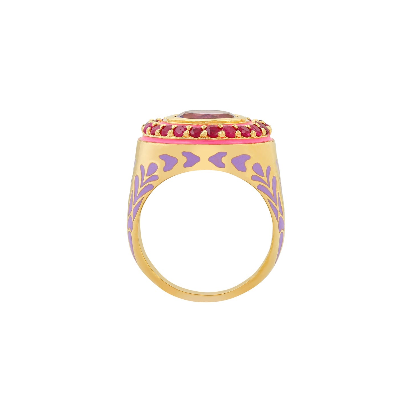 Amethyst and Ruby 22ct Gold Vermeil And Enamel Cocktail Ring
