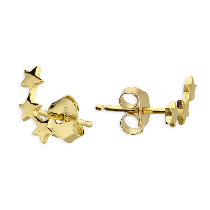 Silver earring Gold plated 3 flat star stud