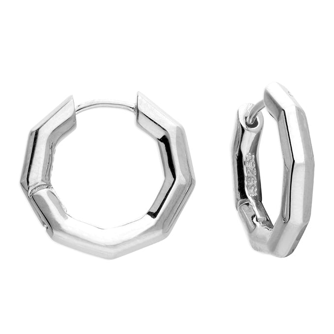 Sterling Silver Octagonal Hoop Earrings