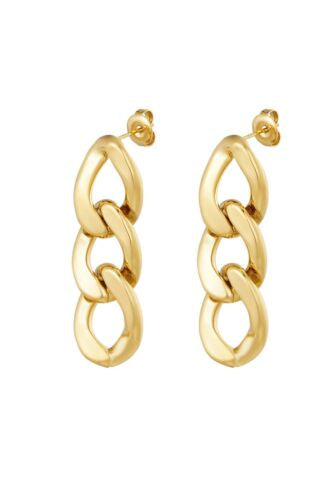Gold plated triple stud chain earrings