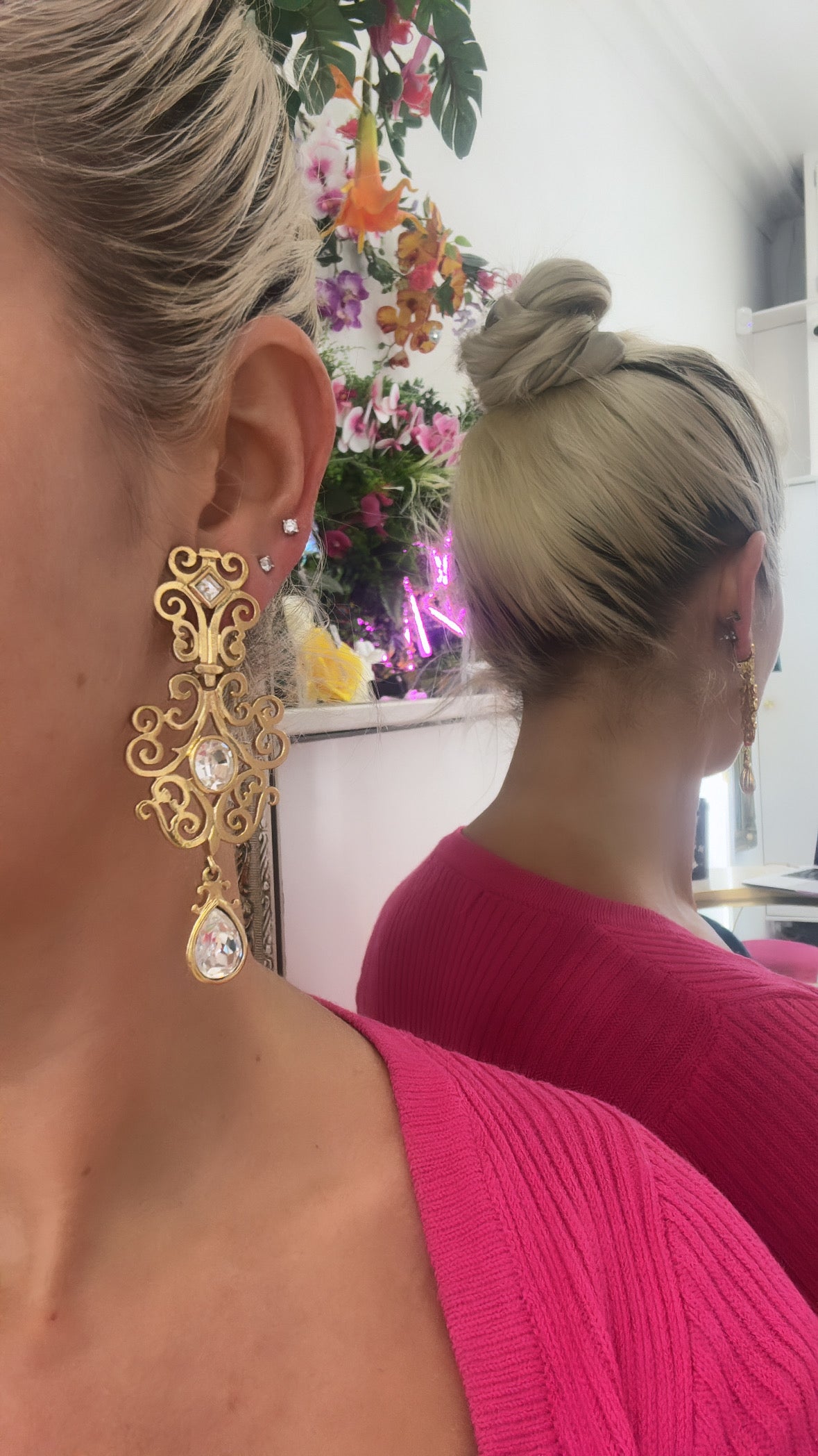 Vintage YSL Clip On Gold and Diamante Drop Earrings