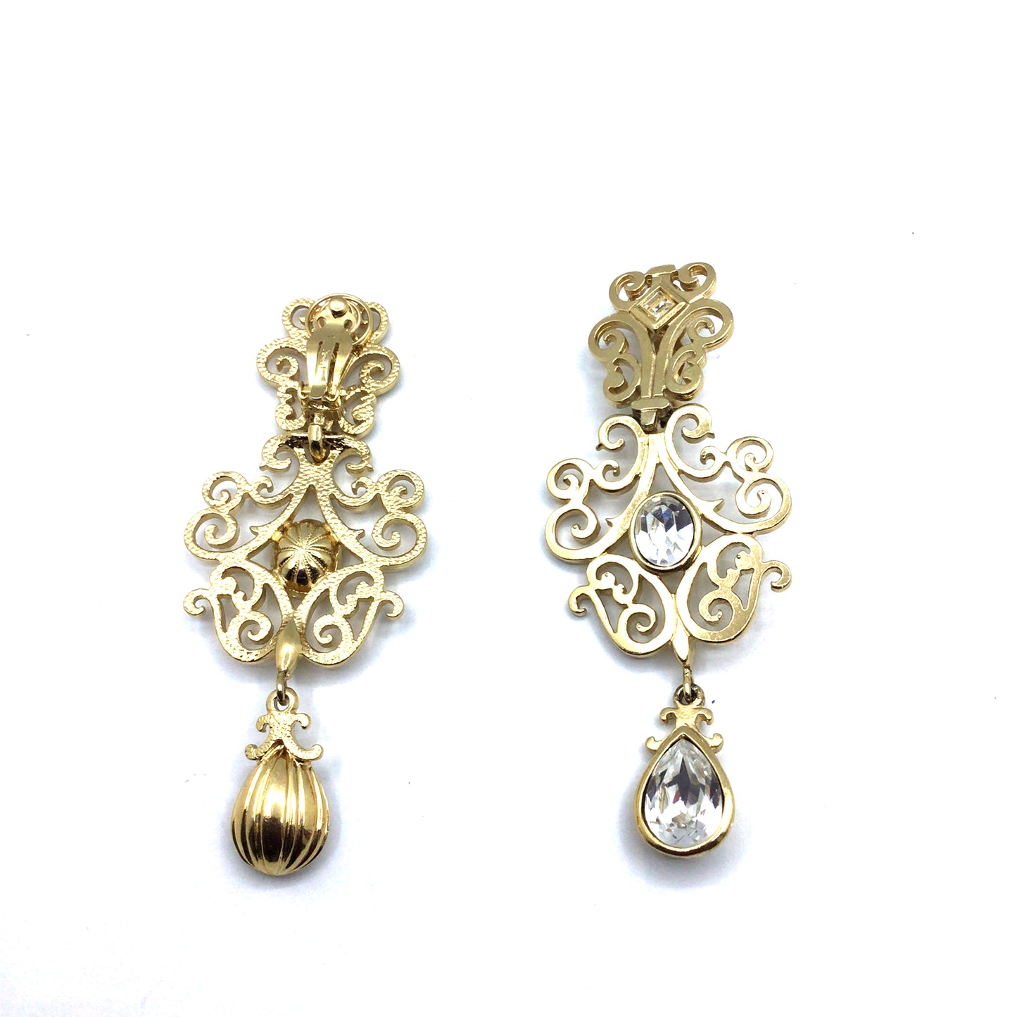 Vintage YSL Clip On Gold and Diamante Drop Earrings