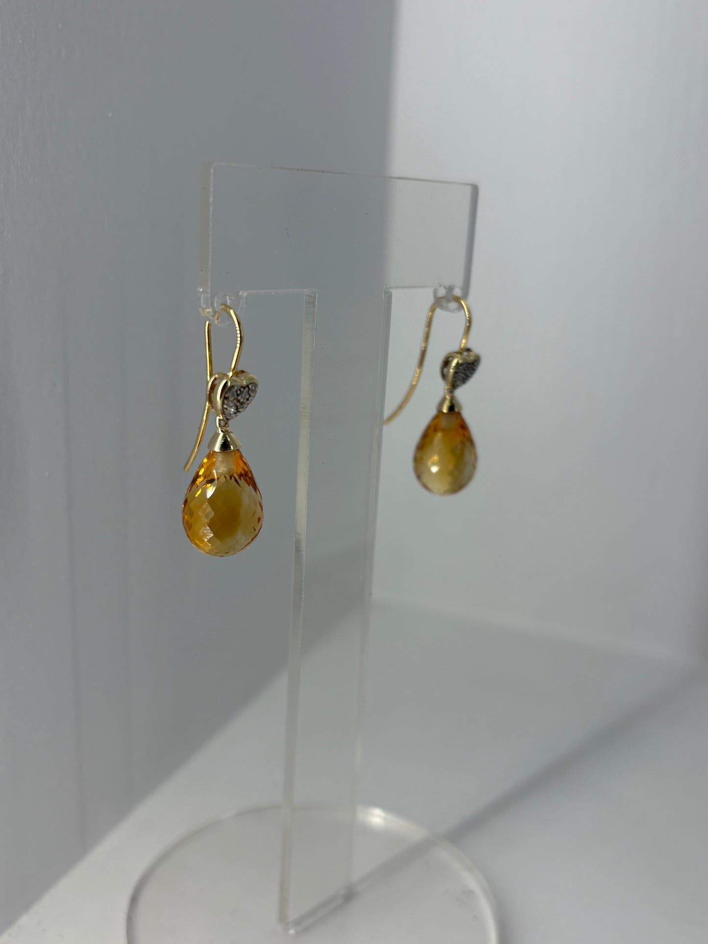 Natural Diamond and Citrine Drop Earrings 14ct Yellow Gold
