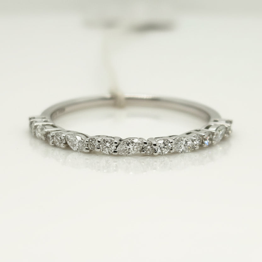 18ct White Gold Marquise Cut and Round Brilliant Cut Diamond Half Eternity Ring