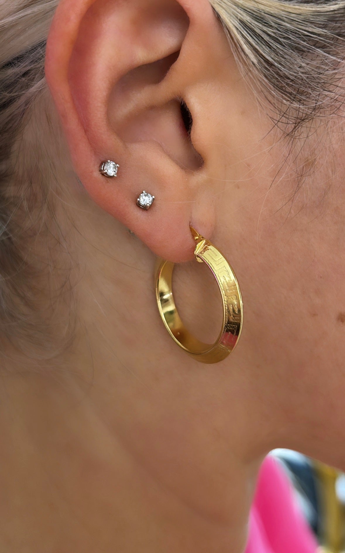18ct Yellow Gold Plated Sterling Silver Greek Style Hoop Earrings