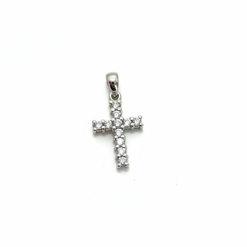 Round Brilliant Cut Diamond Cross Pendant in 18ct White Gold