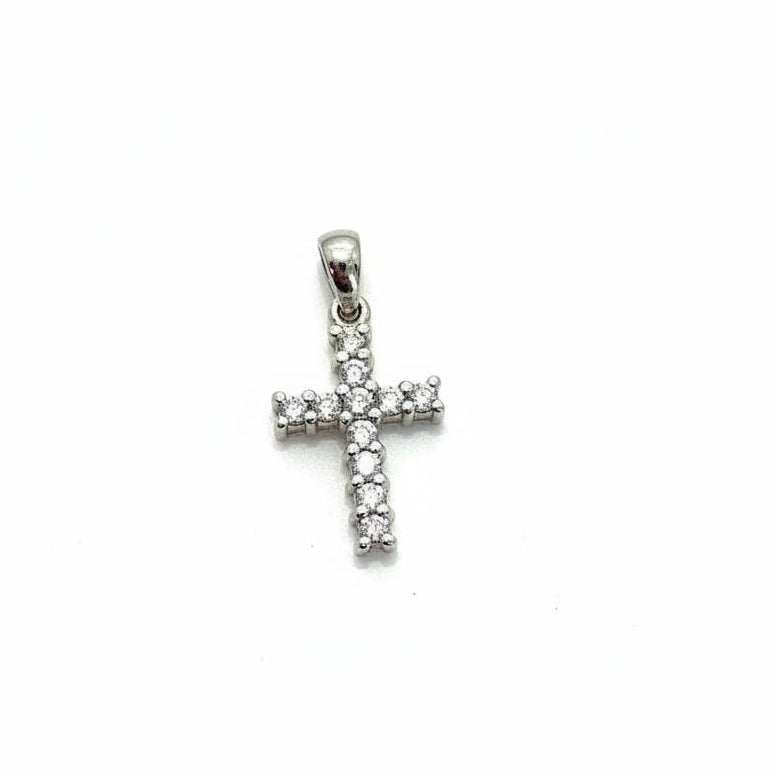 Round Brilliant Cut Diamond Cross Pendant in 18ct White Gold 0.40cts