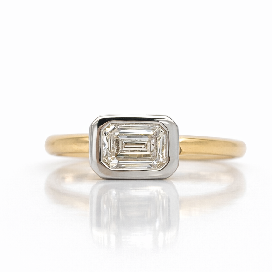 Monroe’s 1.01ct Emerald Cut Lab Grown Diamond Bezel Set Ring in 9ct Yellow Gold