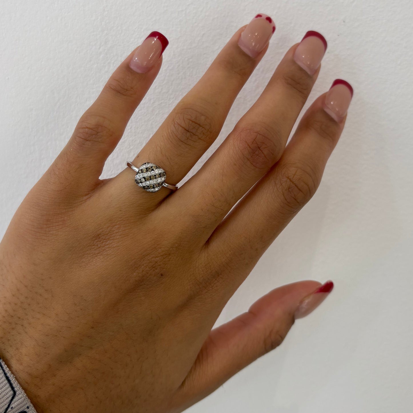 18ct White Gold Cushion Shaped, Champagne and White Diamond ring