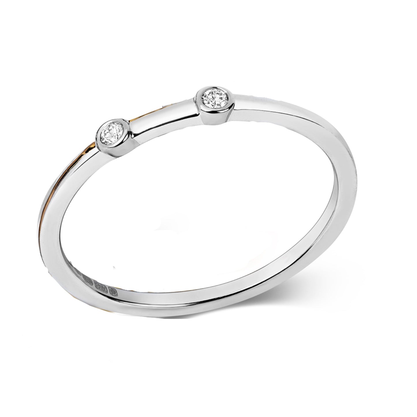White Gold, Diamond Bezel Set Rings Set of 2 Rings