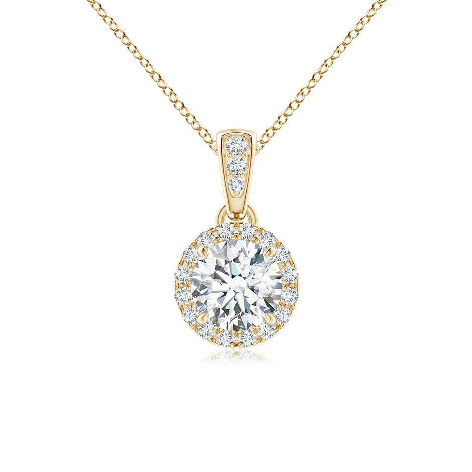 18ct Yellow Gold Round Brilliant Diamond Halo Pendant