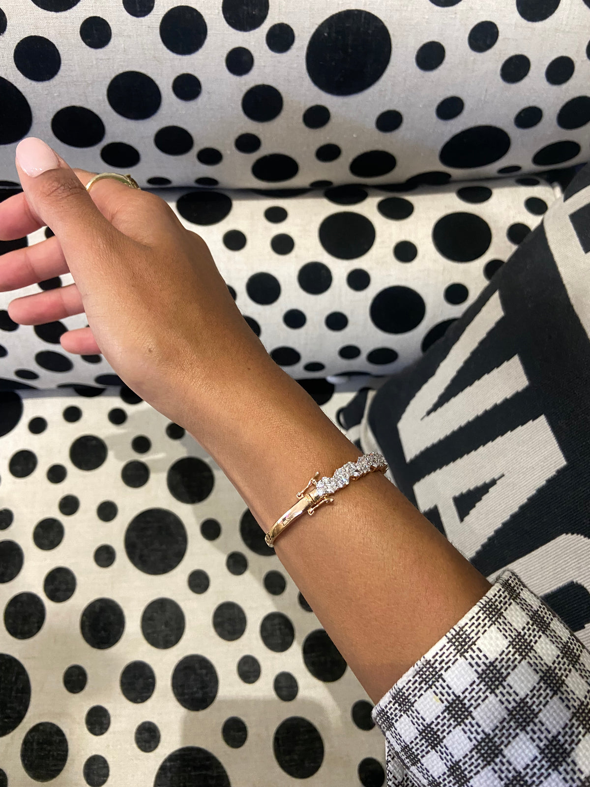 Pear Cut and Round Brilliant Cut Detailed Diamond Bangle In 18ct Rose Gold