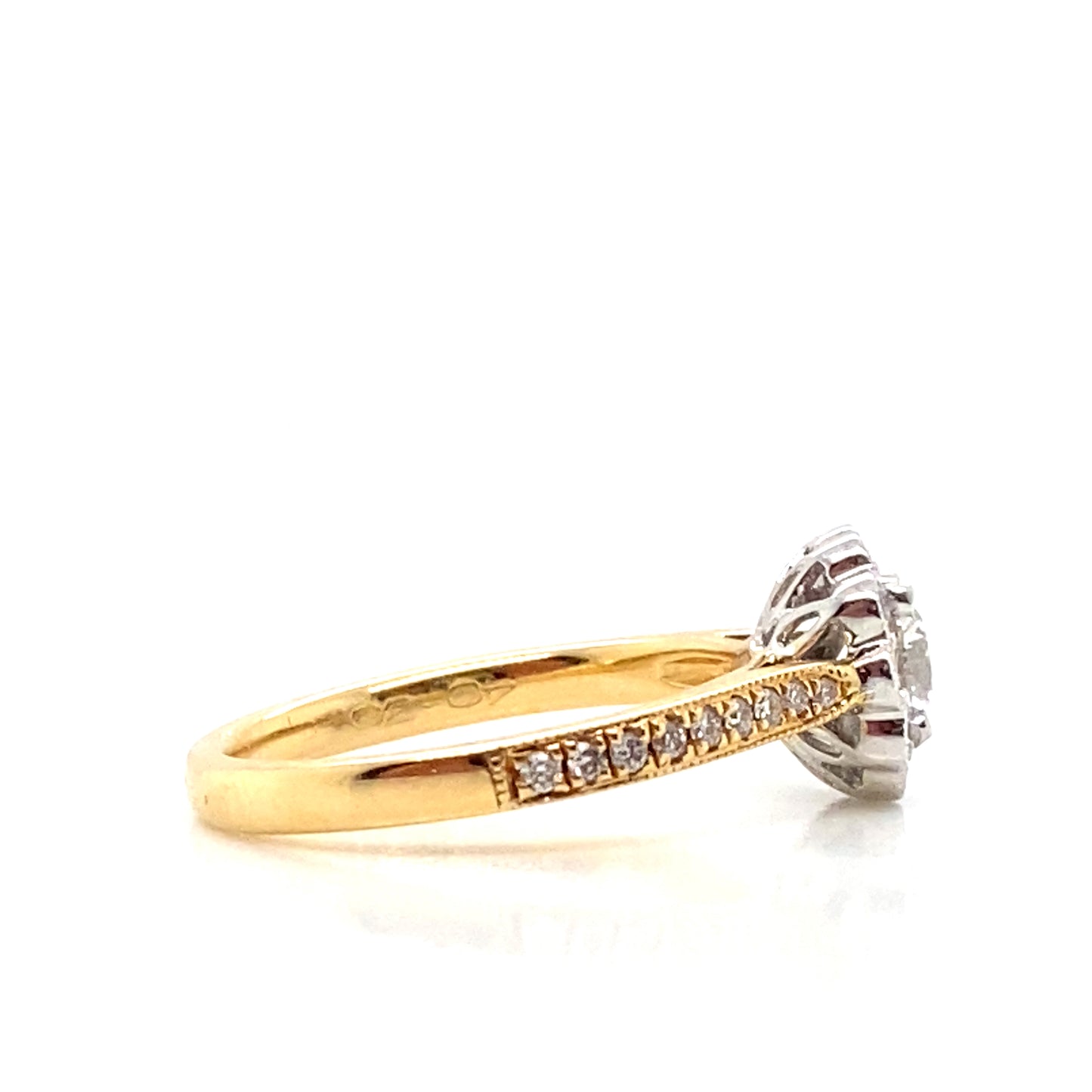 Round Brilliant Diamond Halo Scallop Set, 18ct Gold Engagement Ring