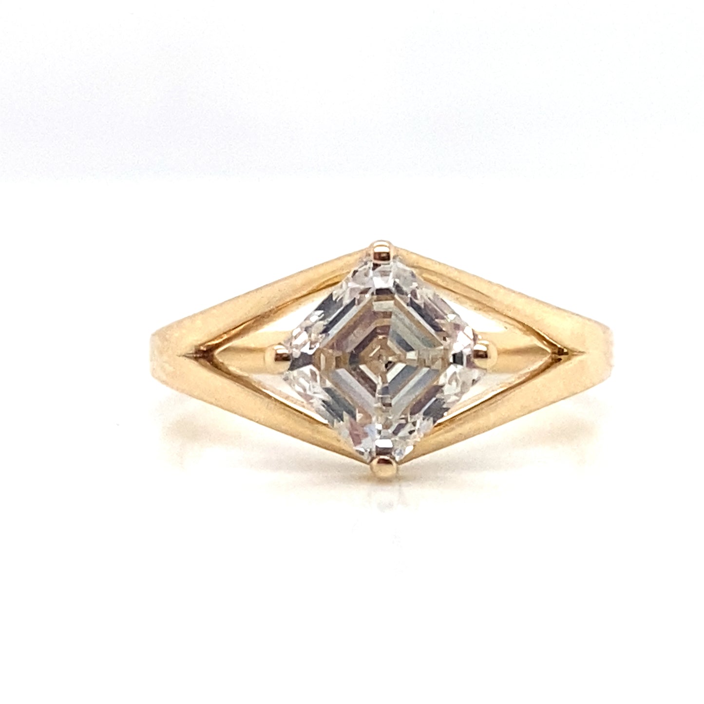 Asscher cut diamond 9ct Yellow gold split shoulder engagement ring