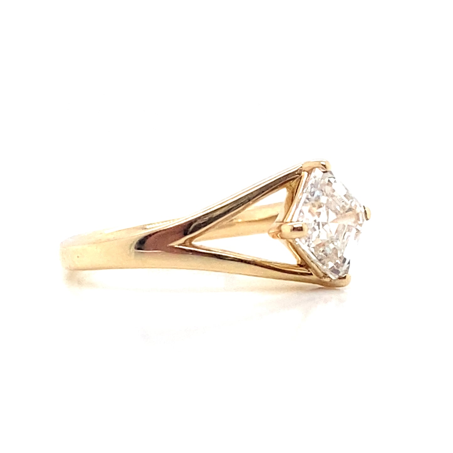 Asscher cut diamond 9ct Yellow gold split shoulder engagement ring