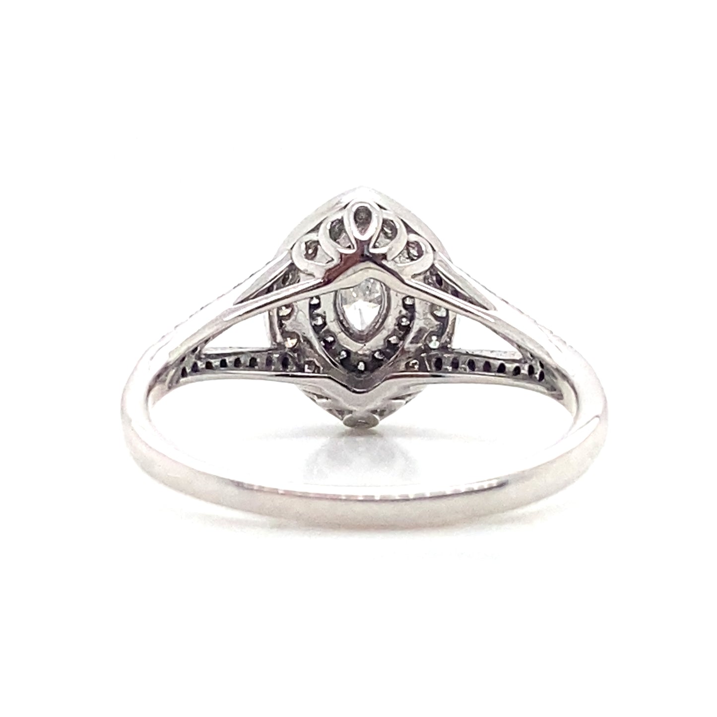 18ct White Gold Marquise Cut Diamond Split Shank Halo Ring
