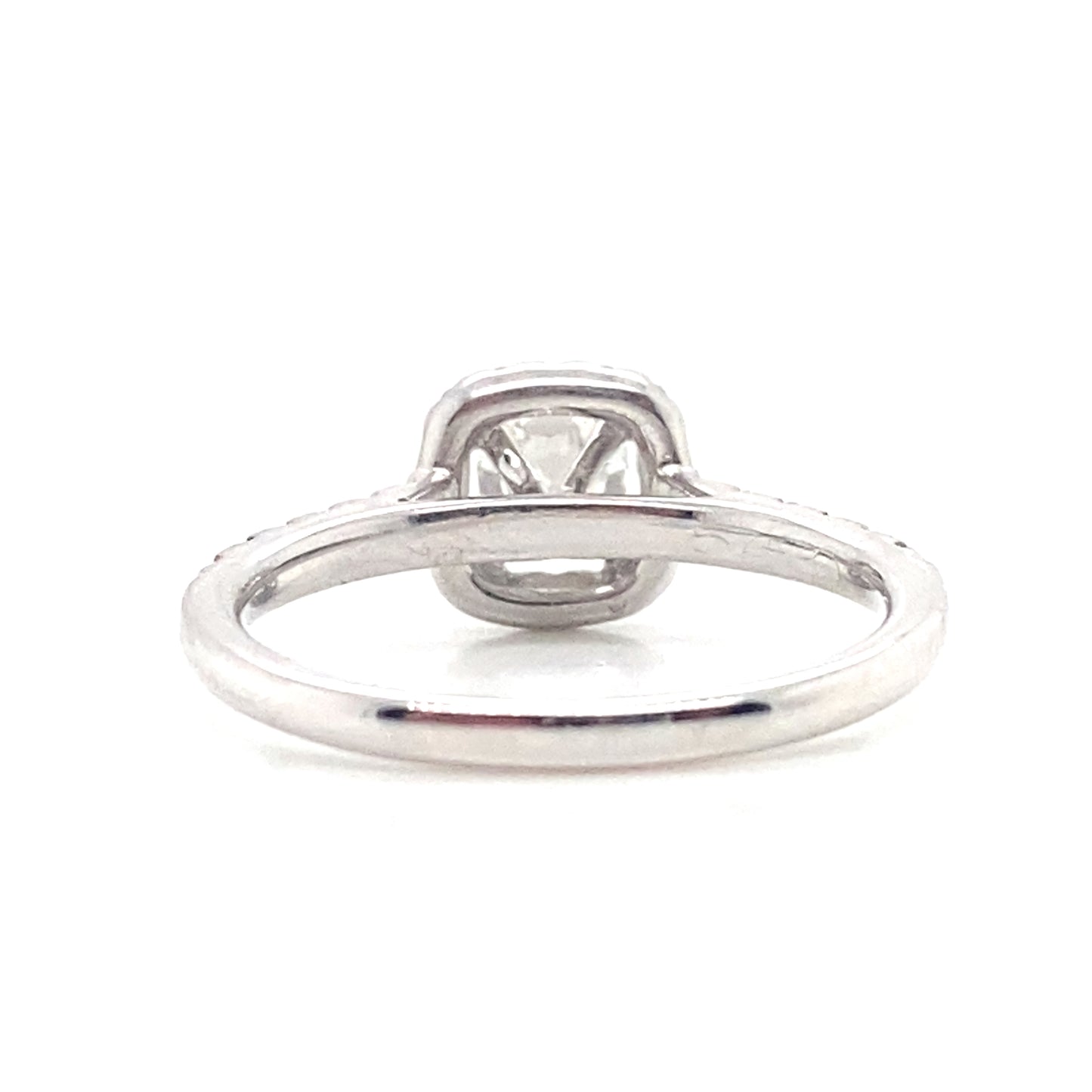 18ct White Gold Cushion Cut Diamond Halo and Pave Engagement Ring