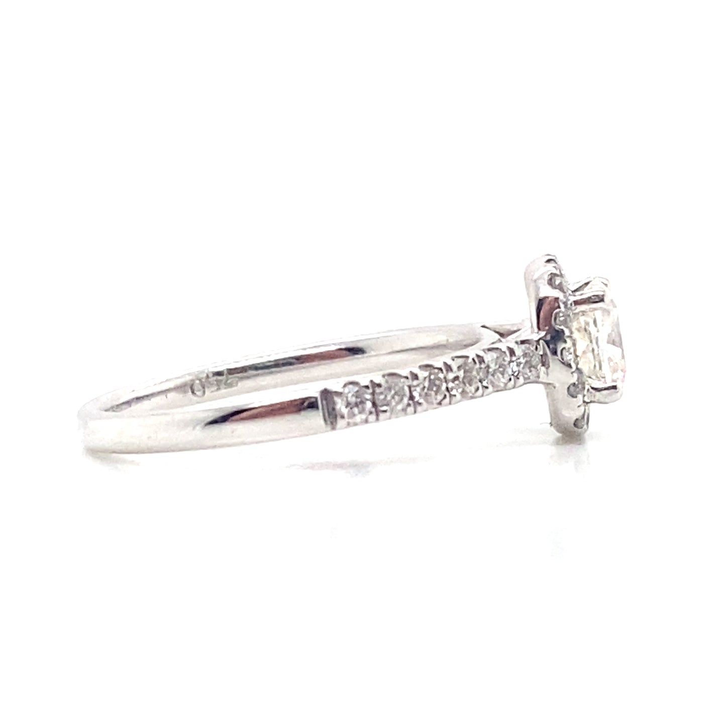 18ct White Gold Cushion Cut Diamond Halo and Pave Engagement Ring
