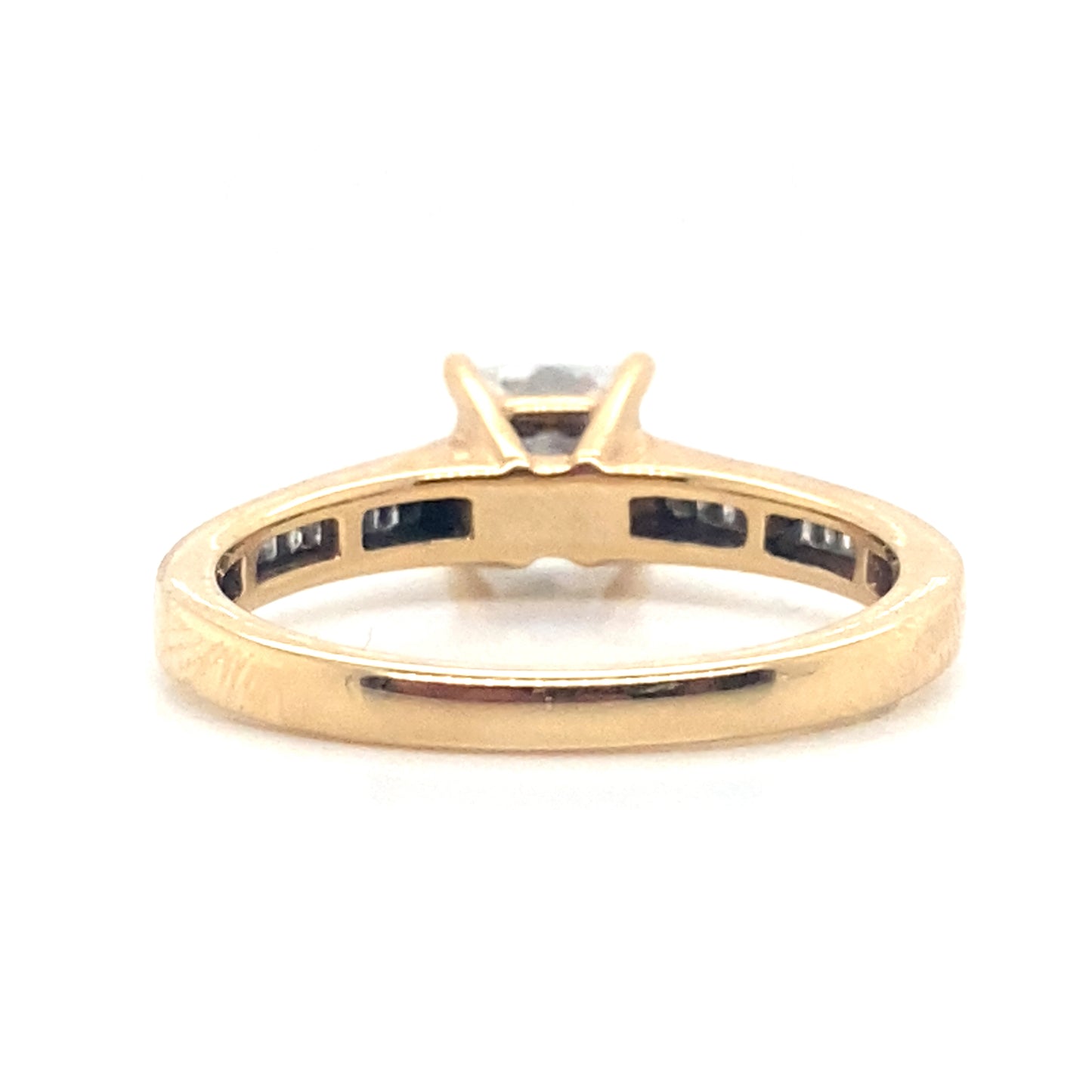 18ct Yellow Gold Princess Cut Diamond Ring with Baguette Cut Diamond Set Shoulders