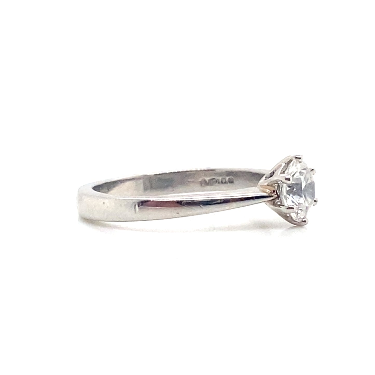 18ct White Gold Solitaire RB Natural Diamond 6 Claw Ring