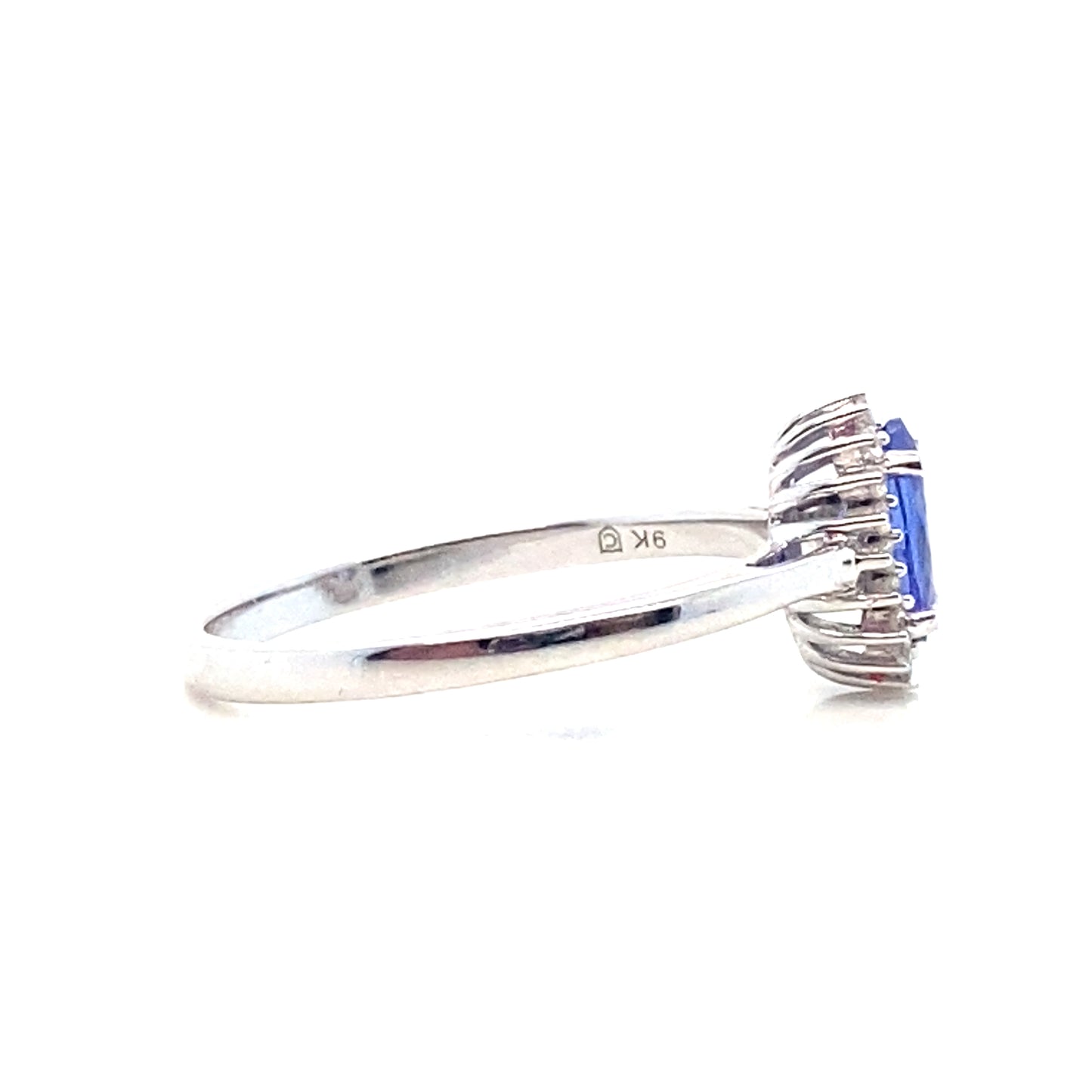 9ct White Gold Oval Tanzanite and Diamond Fine Halo Ring