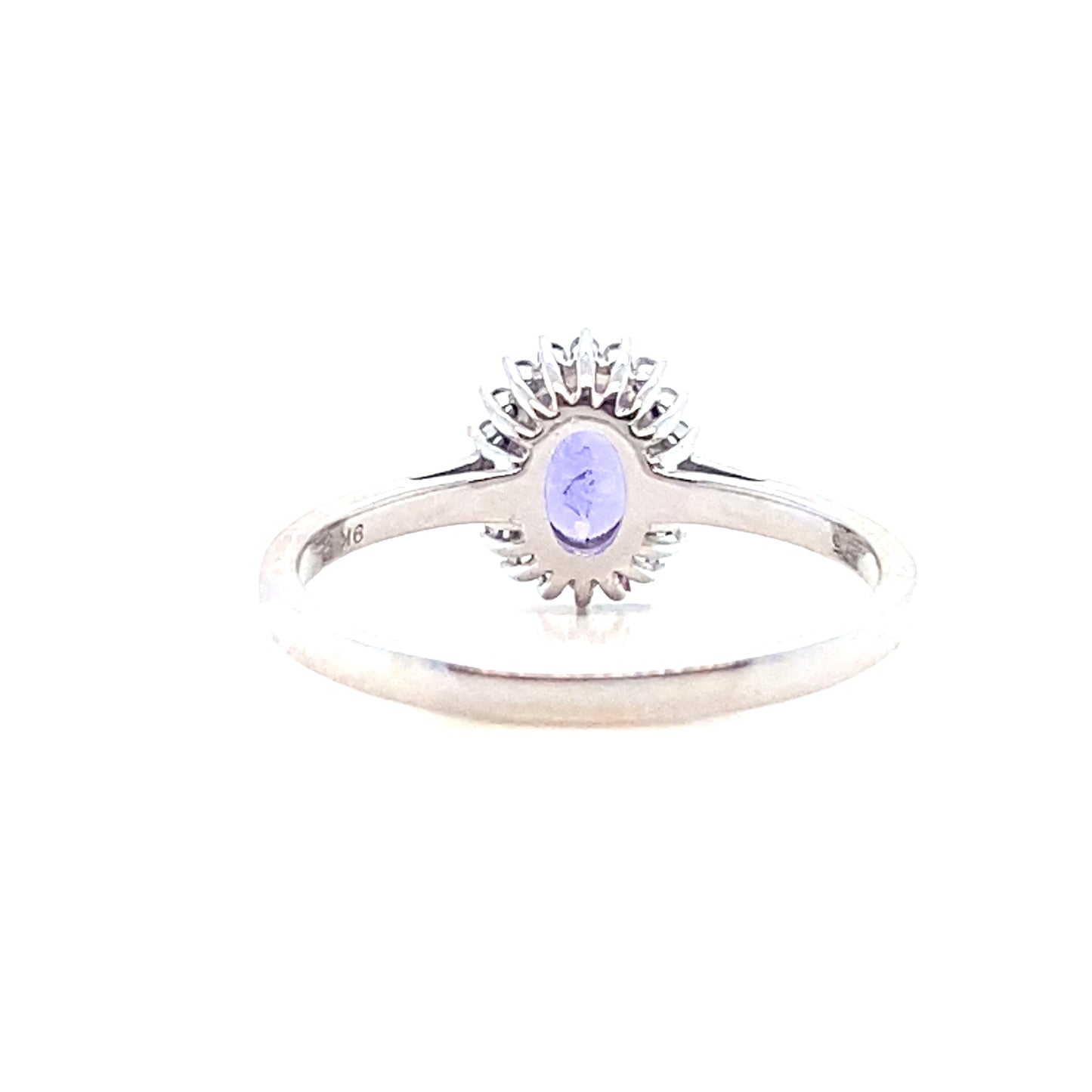 9ct White Gold Oval Tanzanite and Diamond Fine Halo Ring