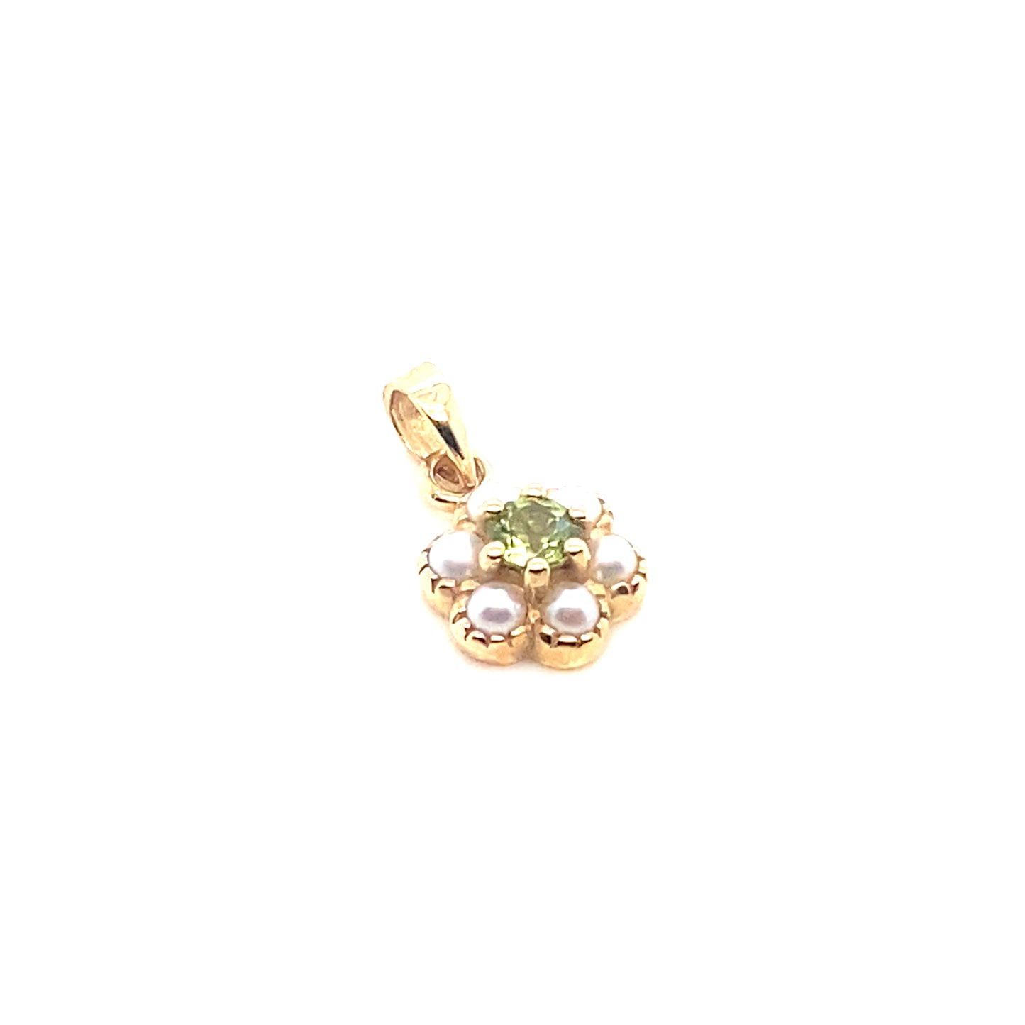 9ct Yellow Gold Peridot and Pearl Flower Pendant