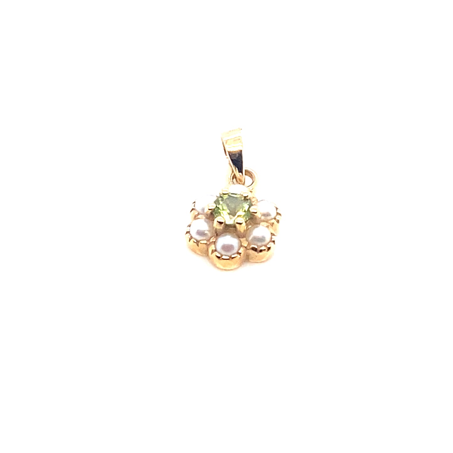 9ct Yellow Gold Peridot and Pearl Flower Pendant
