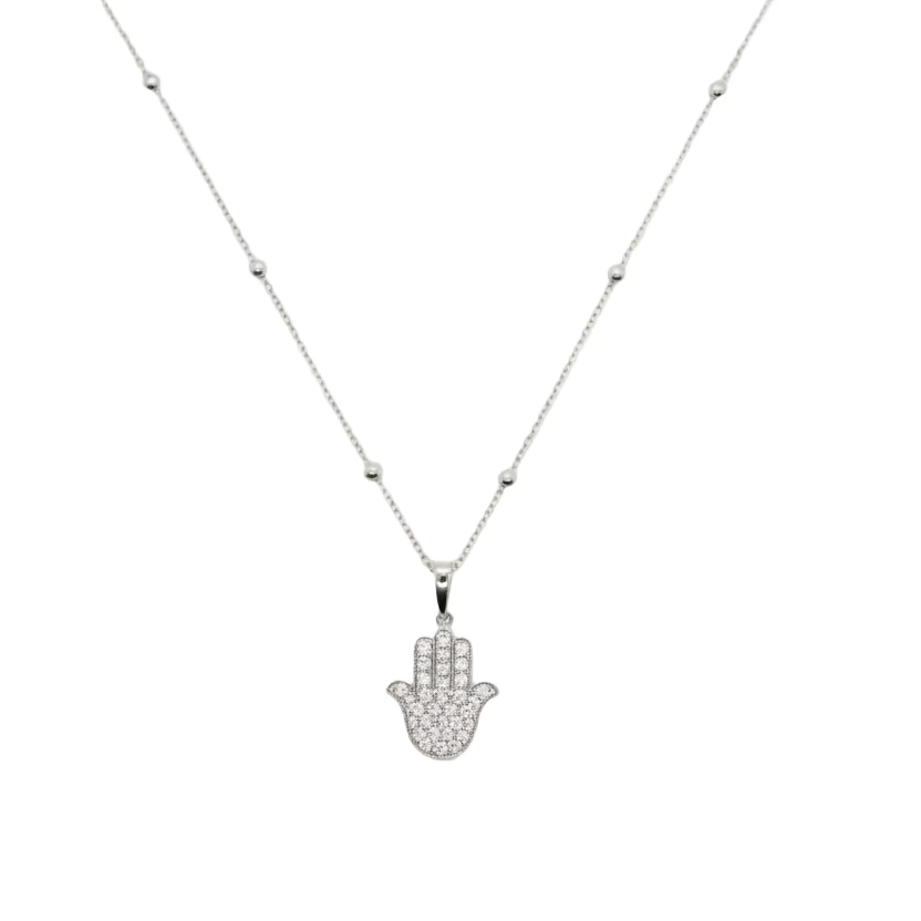 0.18ct Diamond Hamsa Pendant in 9ct White Gold