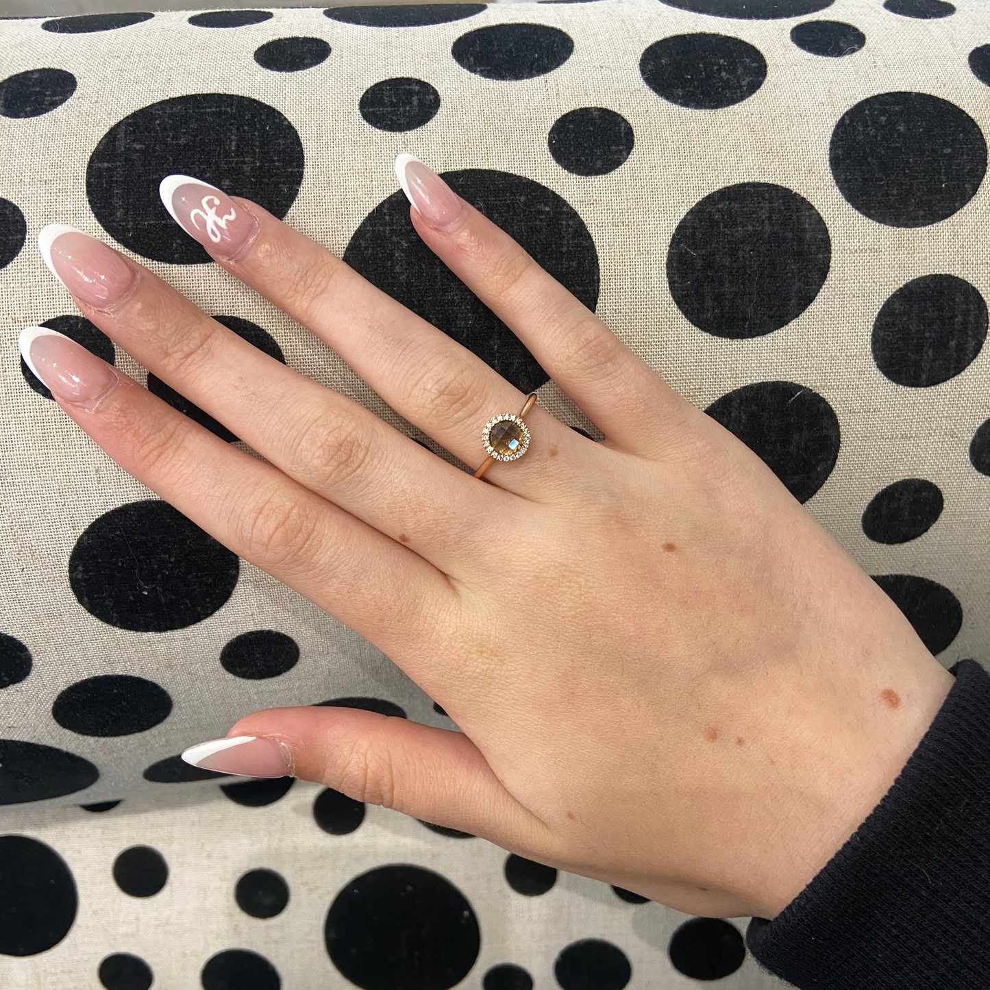Checkerboard Smoky Quartz Diamond Halo Ring 18k Rose Gold