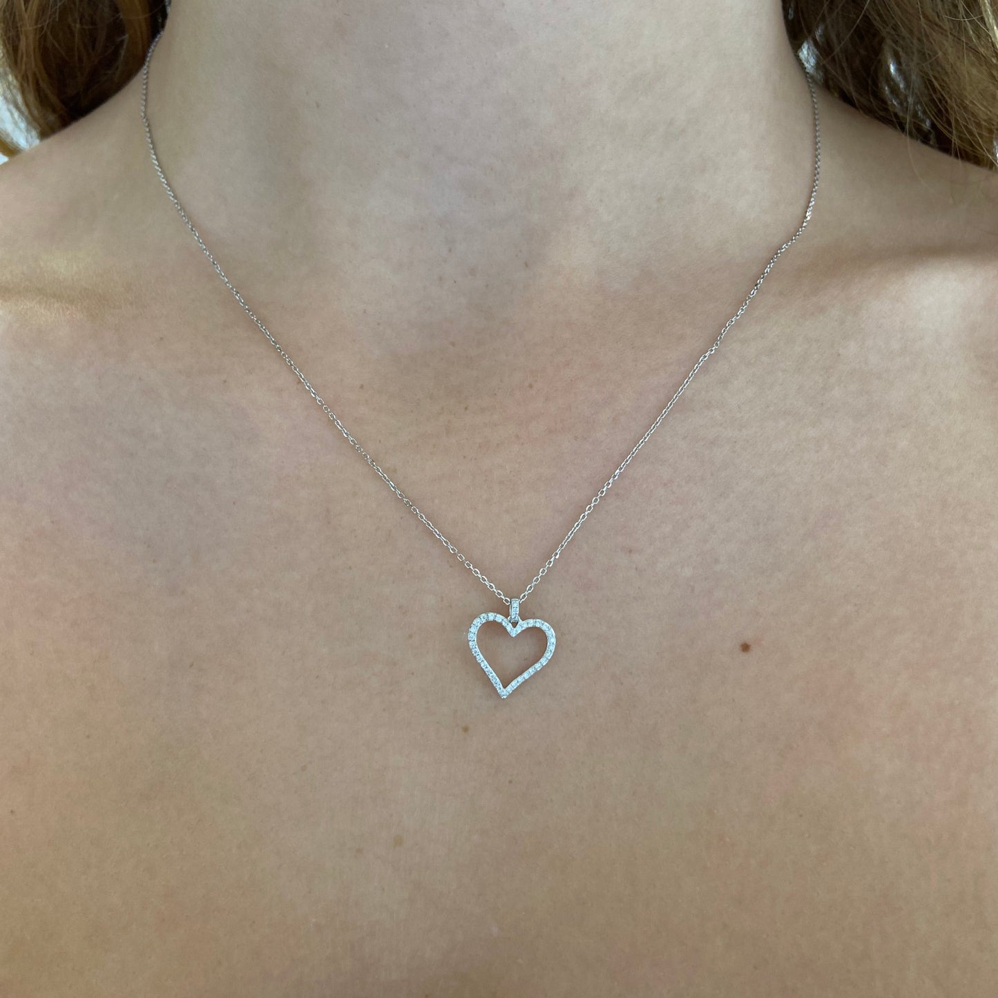 9ct Setting White Gold Diamond Heart Drop Necklace
