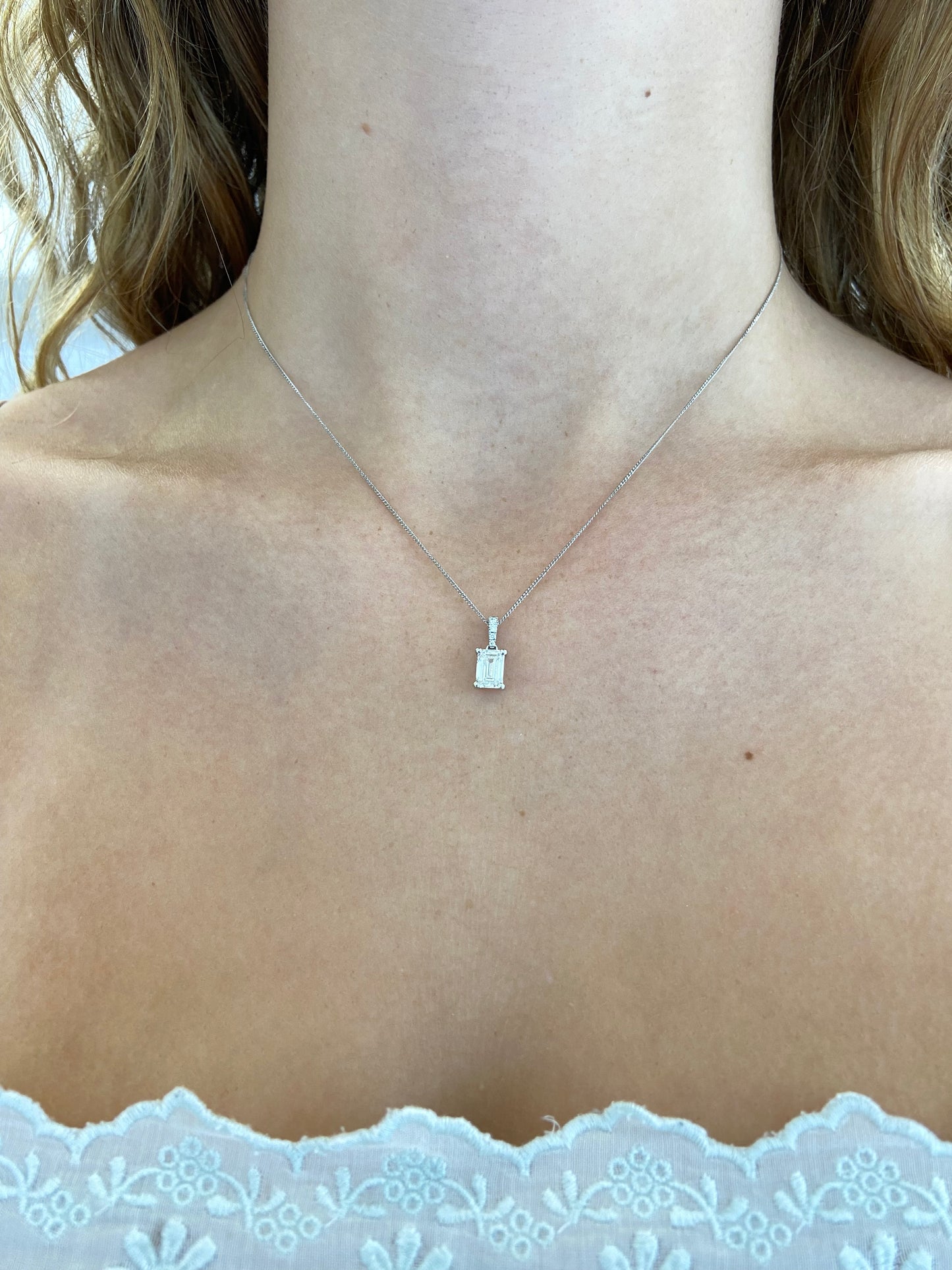 Emerald Cut 1ct Diamond with Diamond Bail