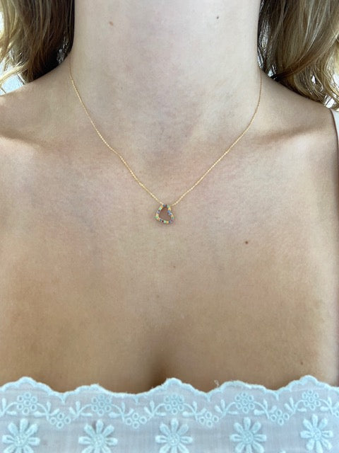 9ct Yellow Gold Necklace with Multicoloured Heart Charm 15" + 1"