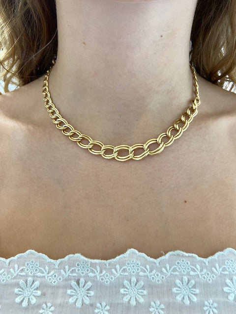 Graduated Double Link Curb Chain Necklace 17" 9ct Yellow Gold