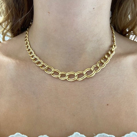9ct Yellow Gold Graduated Double Link Curb Chain Necklace 17"
